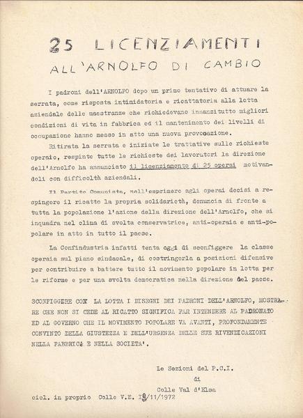 1972 | 25 licenziamenti all'Arnolfo di Cambio
